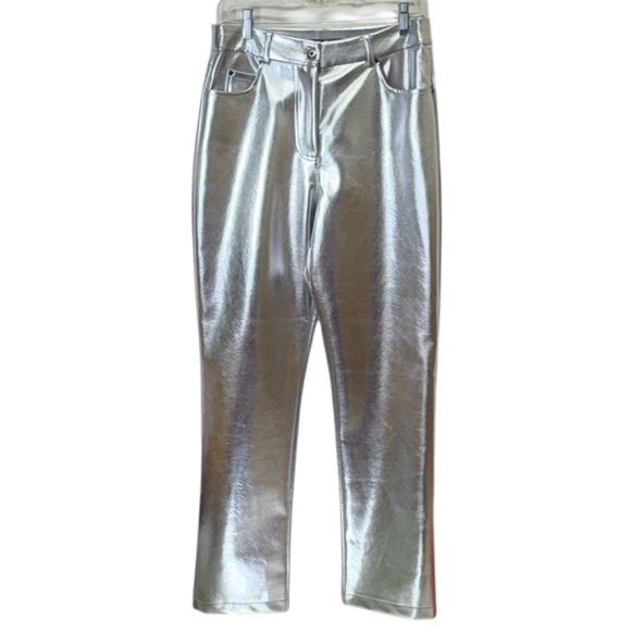 7 For All Mankind Pants - 7 For All Mankind Silver Metallic Coated Straight Leg Pants Size Medium NWT